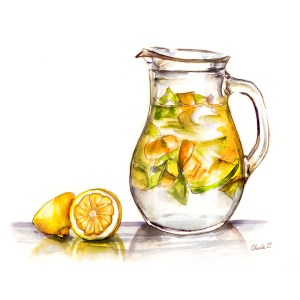 A Drink of Spring Citrus Fruit Lemonade Watercolor Print
