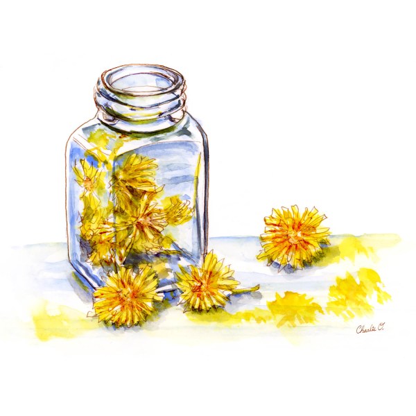 Painting With Dandelions Watercolor Print Detail