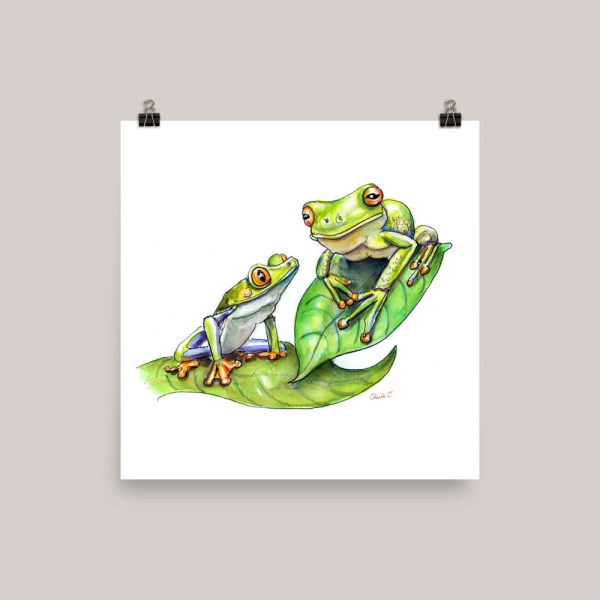 Two Frogs Mother Child Watercolor Print