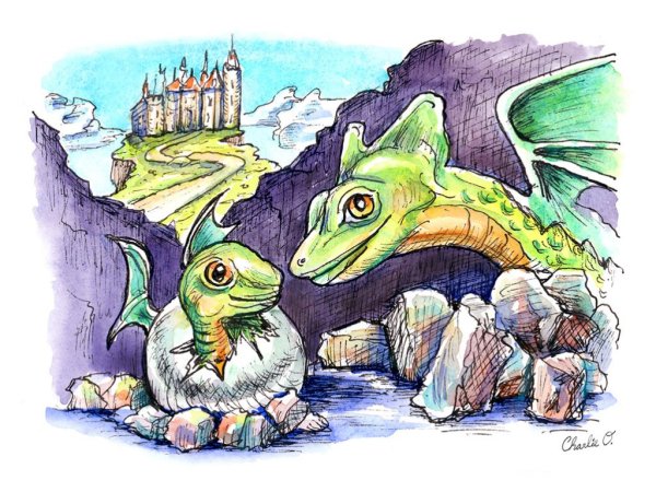 Dragon Baby Watercolor Print Detail