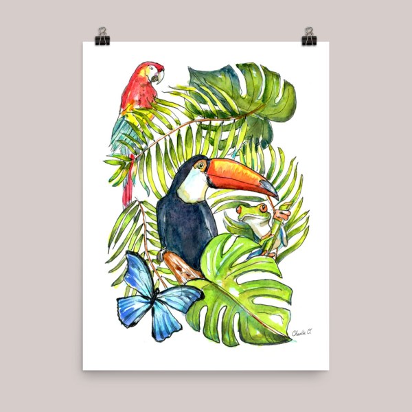 Rainforest Creatures Watercolor Art Print Main Image