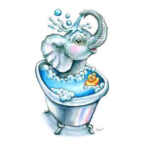 Baby-Elephant-Bath-In-Bathtub-Bathtime-Watercolor-Print-Signed_printfile_default_10x10 watercolor print detail