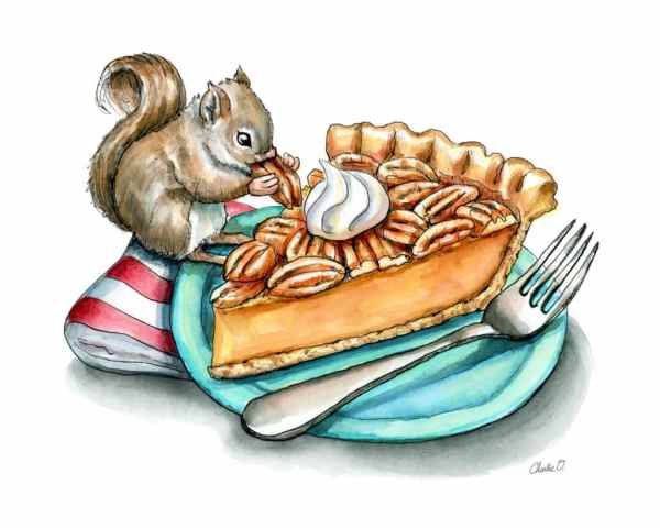 Pecan Pie Baby Squirrel Watercolor Illustration Painting Print detail copy